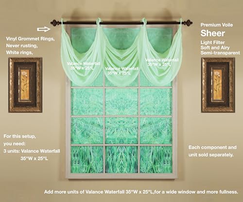 Image of Today's Curtain, Emelia Grommet Sheer Valance Waterfall 25 inch Sage, 35 inch W x 25 inch L