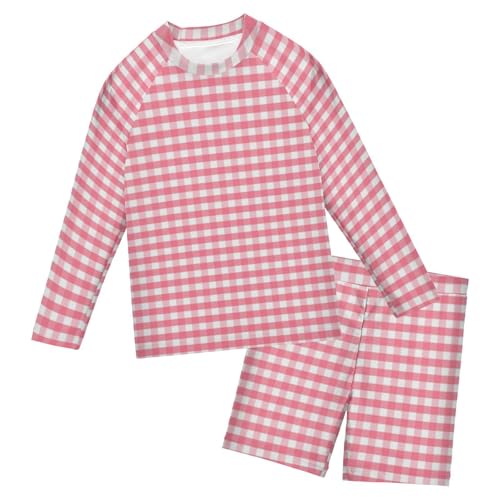 Traje de baño para niños que evita quemaduras: manga larga con protección UV a cuadros