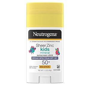Neutrogena Sheer Zinc Oxide Kids Mineral Sunscreen Stick, SPF 50 Plus UVA/UVB Broad Spectrum Protection, Water-Resistant Sunscreen Stick, Gentle on Sensitive Skin, Dermatologist Recommended, 1.5 oz