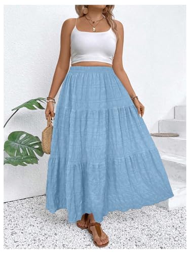 MakeMeChic Women's Plus Size Summer Maxi Skirt Cowboy Chic Tiered Ruffle Hem Flowy Long Skirts4