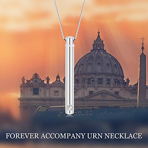 Personalized 925 Sterling Silver Name Urn Bar Disc Necklace Keepsake Ashes Cremation Hair Memorial Jewelry Custom Engraved Message Locket With Cubic Zirconia (Urn Necklace Without Engraving) #TOP4