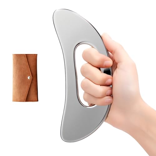 Körper Gua Sha Massagegerät mit Griff Edelstahl, Körpermuskel-Massagegerät, größeres Faszien-Guasha-Schabegerät aus Metall für Rücken, Nacken, Gesicht und Beine