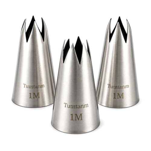 Tumtanm Piping Tips 1M 3Pcs Large Icing Piping Tips Stainless Steel Seamless Set for Cupcakes Cake Decoration and Baker