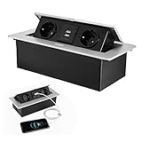 Gobesty Einbausteckdose, Tischsteckdose Versenkbar, USB Einbausteckdose Schreibtisch, USB Steckdose Versenkbar mit 2 Steckdosen und 2 USB Anschlüssen, Platzsparende für Arbeitsplatte, Büro, Küche
