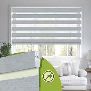 No Drill No Tools Cordless Dual Layer Zebra Blinds for Windows, Blackout Zebra Shade for Indoor Windows,Easy to Install Thermal Insulated Blinds, Light Grey, Custom Size