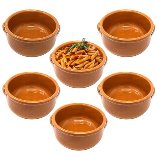 NAMAI Set 6 Tegami Terracotta, Ciotole in Terracotta, Misura 14 CM di Diametro e 6,5 CM di Altezza, Artigianali e Resistenti, Marroncino, Made in Italy