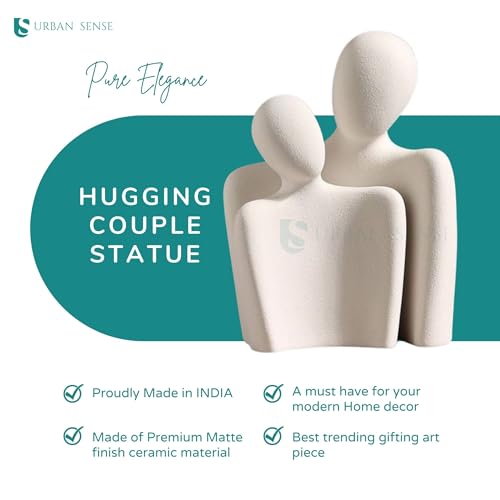 Image of Couple Family Statue | Ceramic Thinker Sculpture | Home Decor Items for Living Room Show Piece | Table Artifact (Hugging Couple)