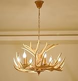 Hubrin Rustic Antler Chandelier Lighting,Retro Deer Antler Chandelier 6 Light,E12 Base, Deer Horn Ceiling Pendant Light Fixtures for Home Hotel Store (6 lamp arms + 3 arms)