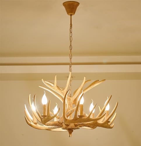 Hubrin Rustic Antler Chandelier Lighting,Retro Deer Antler Chandelier 6 Light,E12 Base, Deer Horn Ceiling Pendant Light Fixtures for Home Hotel Store (6 lamp arms + 3 arms) by Hubrin - Used condition - US$125.87