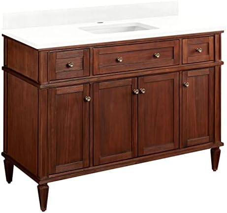 Signature Hardware 464855 Elmdale 48" Free Standing Single Vanity Cabinet Set with Mahogany Cabinet, Vanity Top and Rectangular Undermount Sink - Single Faucet Hole - Antique Brown/Feathered White