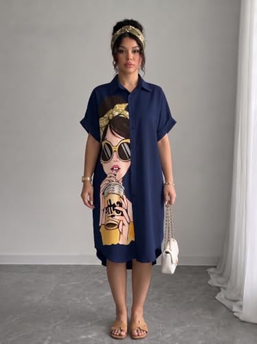 Image of Women's Graphic Print T-Shirt Dress | Stylish Oversized Longline T-Shirt for Women & Girls | Casual Printed Long Top | Trendy Beach & Resort Wear Western One Piece Dress (25 D-1 BLACK-2XL)