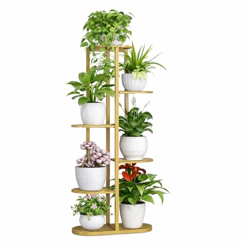 Image of Giore Trendy Ultra Luxury Metal 6 Tier 7 Potted Plant Stand , Flower Pot for Living Room, home decor, Indoor & Outdoor plants(Gold, Corner Shelf) - Free Standing,