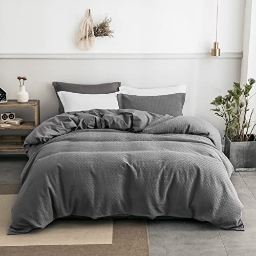 Phf 100% Cotton Duvet Cover King Size, Waffle Weave Duvet Cover Set For All Season, Pre-Washed Soft Decorative Textured Duvet Cover With Pillow Shams Bedding Collection, 106"X92", Dark Grey #TOP24