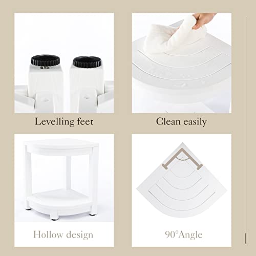 Lue Bona Shower Bench For Inside Shower, White Poly Corner Shower Stool For Shaving Legs, 17" Waterproof Storage Shelf For Bathtub Bathroom, Small Shower Seats Chair/ Foot Rest, Indoor Or Outdoor Use #TOP5