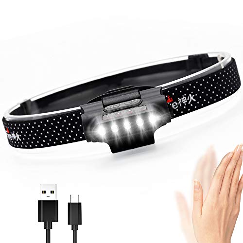 Supfire Linterna Frontal LED 150 Lúmenes Cap Hat Lámpara de Cabeza con Modo de Inducción de ángulo y Modo de Inducción de Temperatura,Recargable con Cable USB Directamente,para Camping,Modelo HL10