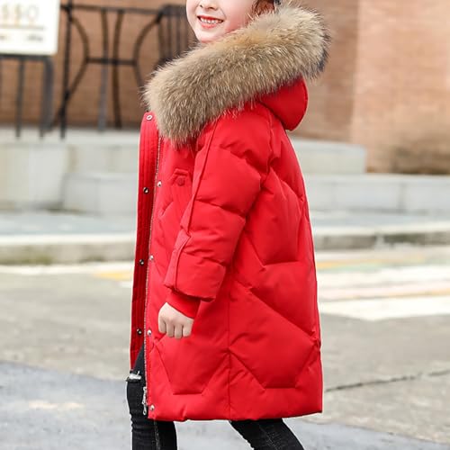 Girls Boys Winter Outerwear Hooded Down Coat Packable Lightweight Warm Puffer Down Jacket with 𝐅𝐮𝐫 (Red, 11-12 Years)2