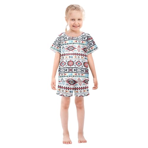 ALAZA American Indian Aztec Tribal Pajamas Set Short Sleeve Cotton Sleepwear Summer Pjs 2 Piece 5-14Y3