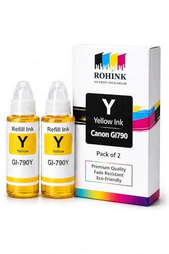 Image of ROHINK GI-790 Series Refill Ink, Compatible with G1000, G1010, G1100, G2000, G2100, G3000, G3010, G3012, G3100, G4000, G4010 Printers (Canon GI 790 Yellow (Pack 2))
