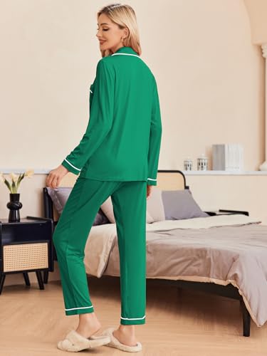 Image of Ekouaer Pajamas Women's Long Sleeve Sleepwear Soft Button Down Loungewear Pjs Lounge Set Nightwear XS-XXL