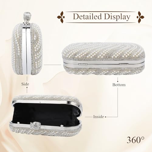 Image of YYW Womens Pearl Clutch Purse Evening Handbags Beaded Bag for Wedding Bride Party with Chain
