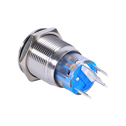 LED Latch Button Switch, 19mm 12V LED Waterproof Stainless Self-locking Latching Push Button Switch (White LED ring light) - Image 3