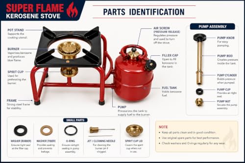 Image of Home Kart Hub Super Flame Pressure Kerosene Stove | Heavy Duty Portable Kerosene Cooking Stove with Brass Burner | Fuel Efficient Metal Stove for Home, Camping & Outdoor Cooking | Red | 1 Piece