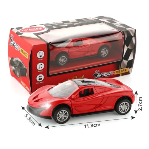 Image of ADITI TOYS Die Cast Car for Kids Alloy Metal Pull Back Car Toy Car Toy Vehicle with Openable Doors & LED Lights Car for Kids Collectible Toy Vehicle Gift for Kids Boys Girls BIS Approved (Red)
