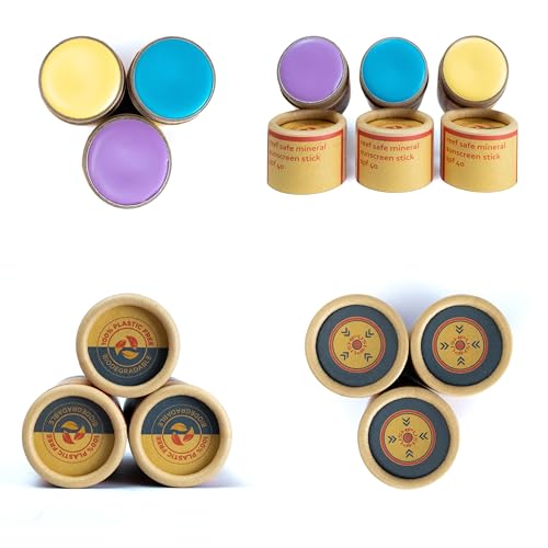 Colorful-Zinc-Sunscreen-Sticks--All-Natural--Non-Toxic--Reef-Safe--Non-Staining--Plastic-Free-Packaging-yellow-blue-and-purple