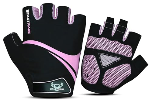 BEAST RAGE Guantes de ciclismo de medio dedo para hombres y mujeres, guantes de bicicleta transpirables sin dedos con palma antideslizante, absorción de golpes, acolchado de gel para ciclismo de