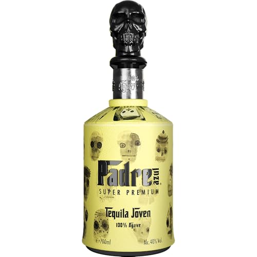 1 Flasche Padre Azul Super Premium Joven Tequila - Indira Monica Castellon Artist Edition 2025 - Luxus Tequila mit Designer-Flasche - 0,7 l 40% vol. inkl. LOVEVINO Silver Button Sticker