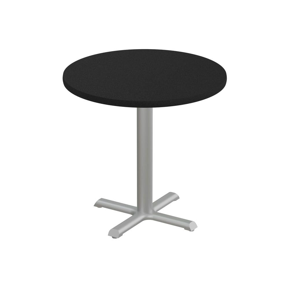 Correll 30" Round Pub Table, 29" High, Black Granite Durable High Pressure Laminate Top, Gray Stamped Steel Base, Dining Cocktail Table, Made in The USA, Leveling Glides