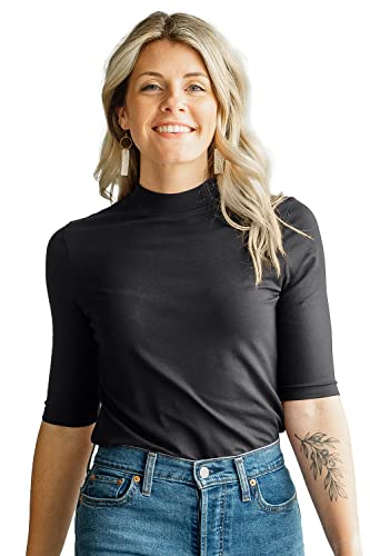 Women's Organic Pima Cotton Half Sleeve Mock Neck T-Shirt
