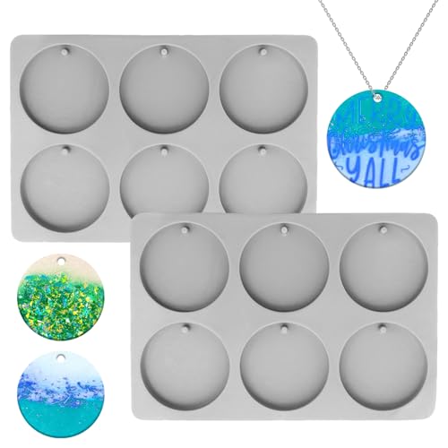 2 PCS Round Resin Mould,Christmas Resin Moulds Silicone,Round Pendant Mould,with Hanging Hole epoxy Resin Moulds,Ornament Moulds for Christmas Tree Decorations DIY Crafts Silicone Moulds for Resin