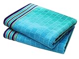 COTTON CRAFT Oversized Beach Towel - 2 Pack 35 x 70 Big & Huge Towel Set - 100% Cotton - Pool Picnic Bath Towel - Plush Terry Jacquard Velour 450 GSM Thick Super Soft Absorbent Luxury - Blue Tiles