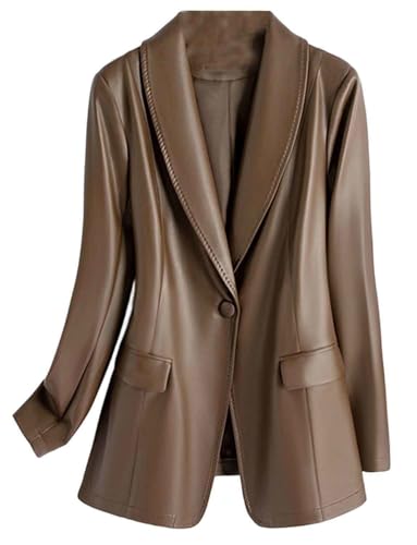 Manteau de costume en cuir femme avec col châle et finitions tailleur