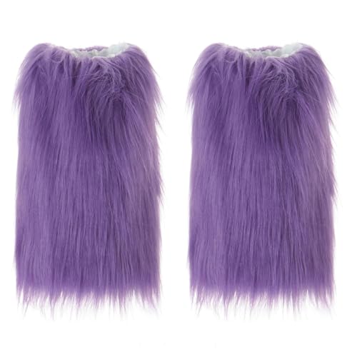 Kids Faux Fur Leg Warmers Solid Color Fuzzy Boot Cover for Winter Warm (Purple, 8-16 Years)