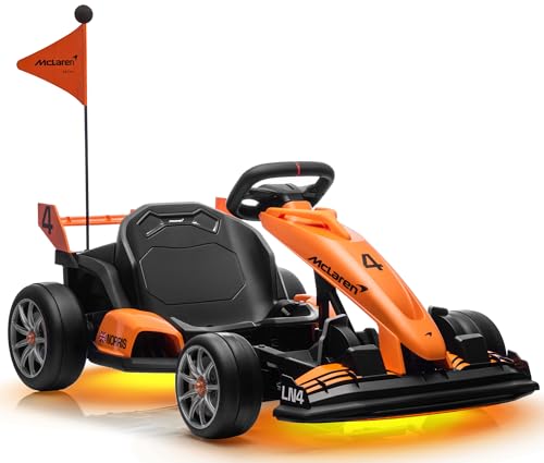 First Ride On Licensed McLaren Electric Go Kart for Kids, 24V 7AH Electric Drift Kart Car with Adjustable Seat, 7.5 MPH Battery Powered Crazy Cart for Kids, Racing Toy with Fast Two 200W Motors (24V)