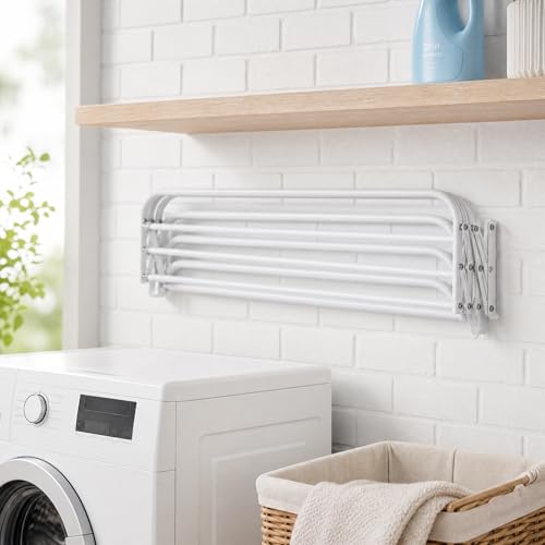 Miniatura 15 de Various Tendedero Plegable De Secado De Ropa Para Colgar En La Pared,Tendedero Extensible De Pared 100 Cm De Intetiot O Exterior De Acero Blanco,Tendedro Con 5 Barras Ahorra Espacio