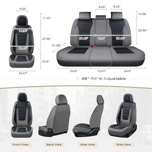 Image of Coverado Car Seat Covers Full Set, Nappa Leather Seat Covers for Cars, Car Seat Protector Car Seat Cushion, Front and Back Seat Protectors Cushions Universal Fit for Most Cars Vehicles(Gray&Black)