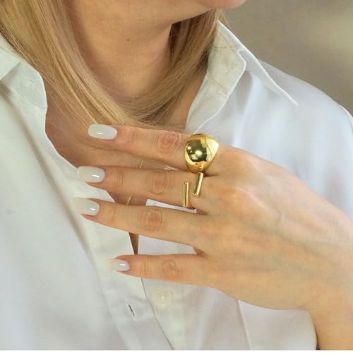 Gold-Plated 925 Sterling Silver Rings for Women, Adjustable, Hypoallergenic Jewelry, Minimalist Cocktail Rings, Bold Bar & Asymmetric Designs, Gift for Birthdays, Mother's Day and Special Occasions4