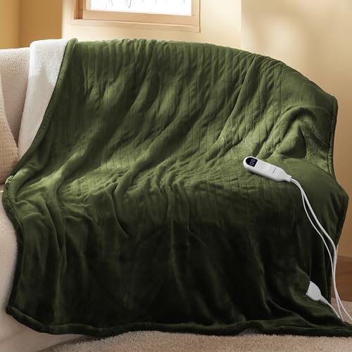BEDSURE Manta eléctrica con apagado automático, 130 x 180 cm, con 6 niveles de calor y temporizador de 10 horas, hasta 8 horas de protección contra sobrecalentamiento, manta eléctrica para casa y