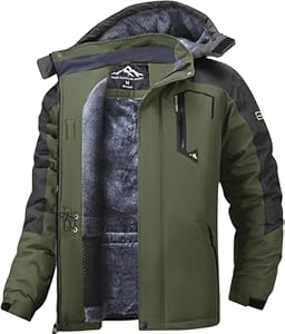 Tansozer Chaude Veste d'hiver Pour Hommes Coupe-vent et Imperméable Ski Blouson Hiver Manteau de Travail avec Capuche Outdoor Jacke, Vert Armée, XL