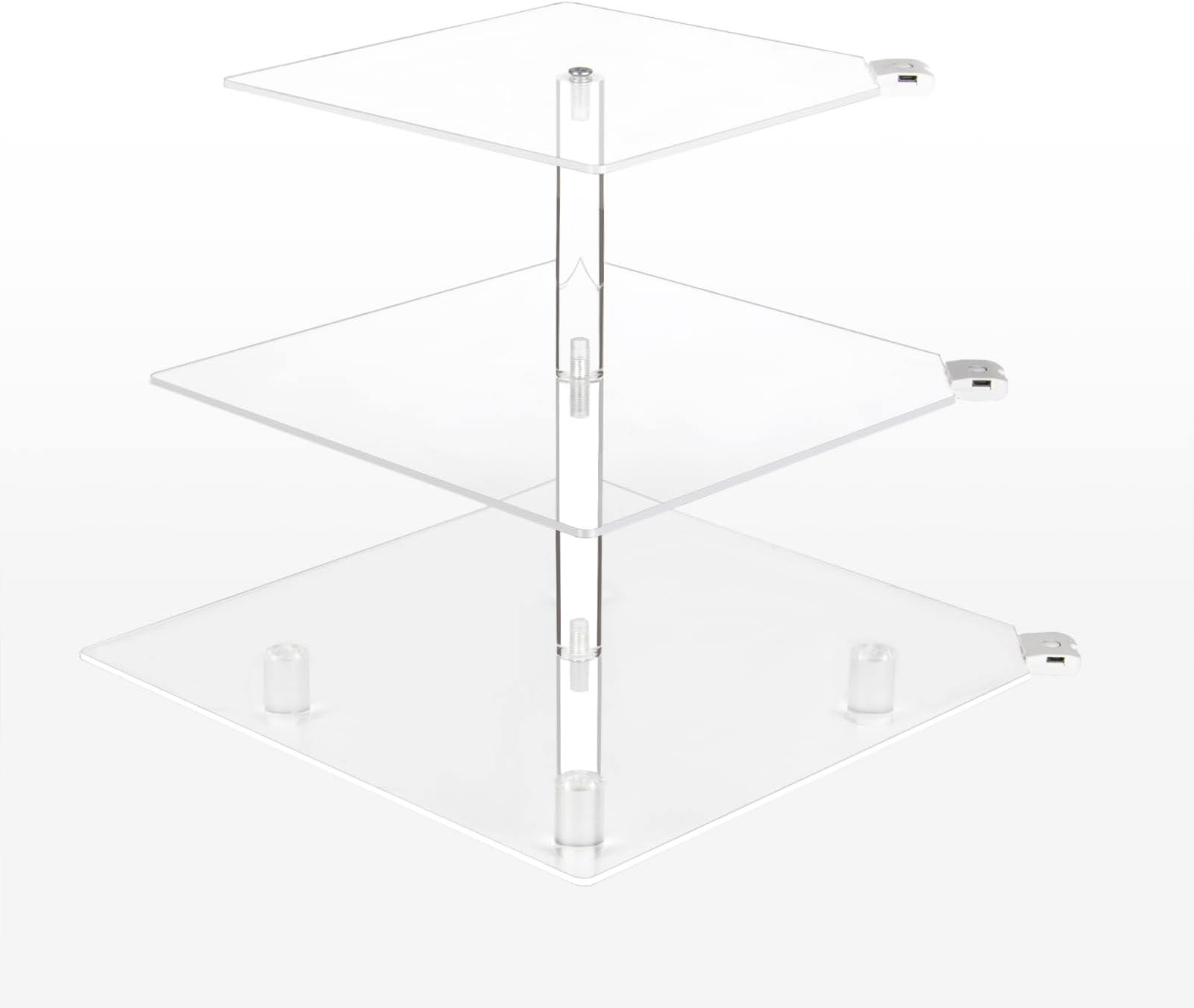 3 Tier LED Acrylic Display Risers, Clear Tower Display Stand with Rechargeable Light, Showcase for Dessert, Cupcake, POPs, Cosmetics and Perfume, for Weddings, Birthdays, Party Event (Square)