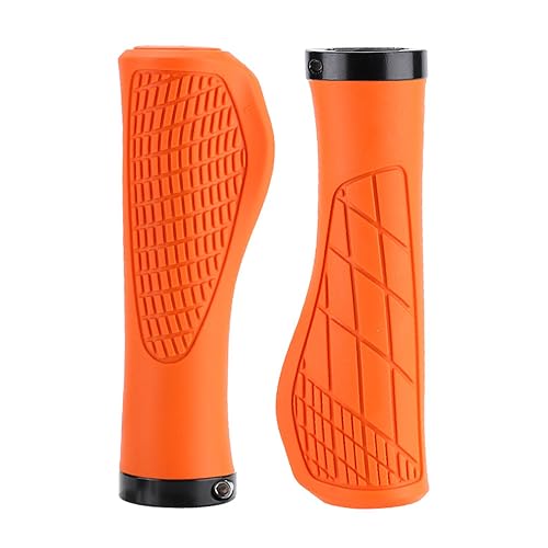 ゴム製自転車ハンドルグリップ、MTBロード電動バイク用ロック式自転車ハンドルバーグリップマルチカラー2個パック(タイプA オレンジ)