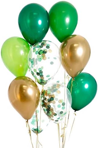 50pcs Balloons Neon Green Forest Green Confetti Balloon with Ribbon Perfect for Dinosaur Birthday Jungle Safari Theme Decorations Baby Shower Party Decorations (Green)
