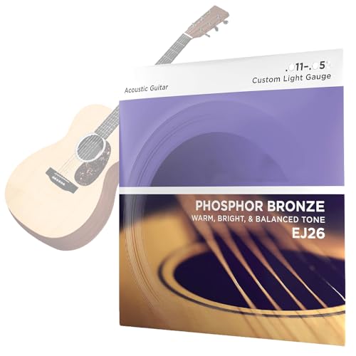 Image of EJ26 Phosphor Bronze Acoustic Guitar Strings - Custom Light Gauge 11-52, Enhanced Tone & Playability, Hex Core, Corrosion-Resistant, Ideal for Beginners & Pros