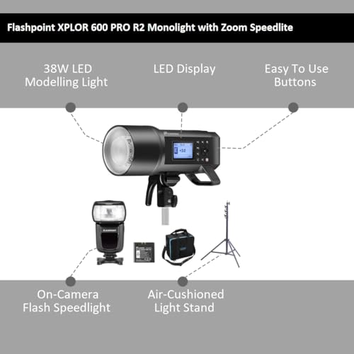 Flashpoint Flashpoint XPLOR 600 PRO TTL R2 Monolight with Zoom Li-ion Speedlite for Sony and 9.5\' Pro Air-Cushioned Heavy-Duty Light Stand