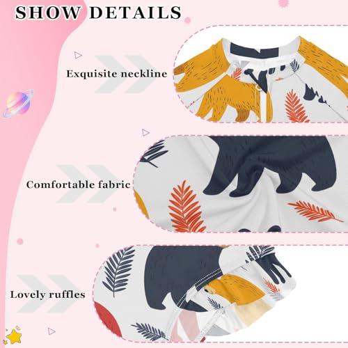 ALAZA Color Leaf Bear Girls One Piece Swimsuit Long Sleeve Rash Guard Swimsuits UV 50+ Swimwear Zipper4