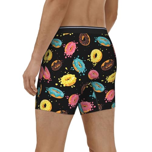Novastar Mens Extended Length Boxer Briefs - Colourful Donut Print Black Mens Underwear Boxer Briefs With Elastic Band2