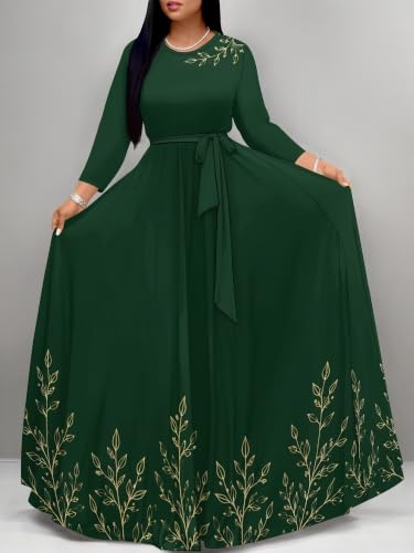 Image of Plus Size Maxi Dress for Women V Neck 3 /4 Sleeve Wrap Dress